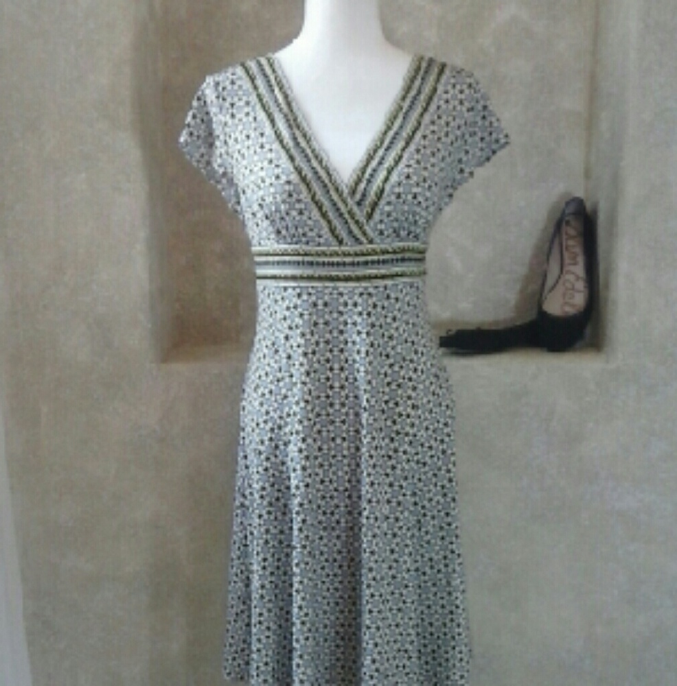 Geometric Print Empire Waist Dress Sz M EUC